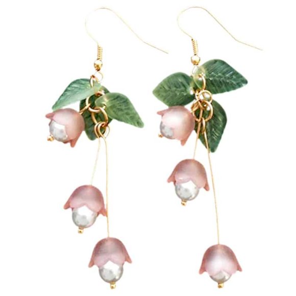 Delicate Glass & Pearl Lily Flower Earring - Picture 2 of 5